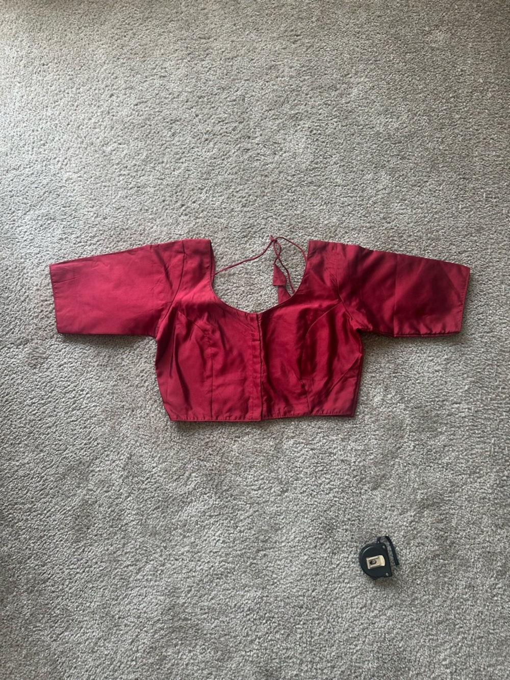 Women's Red Square-Neck Blouse with Elbow Sleeves